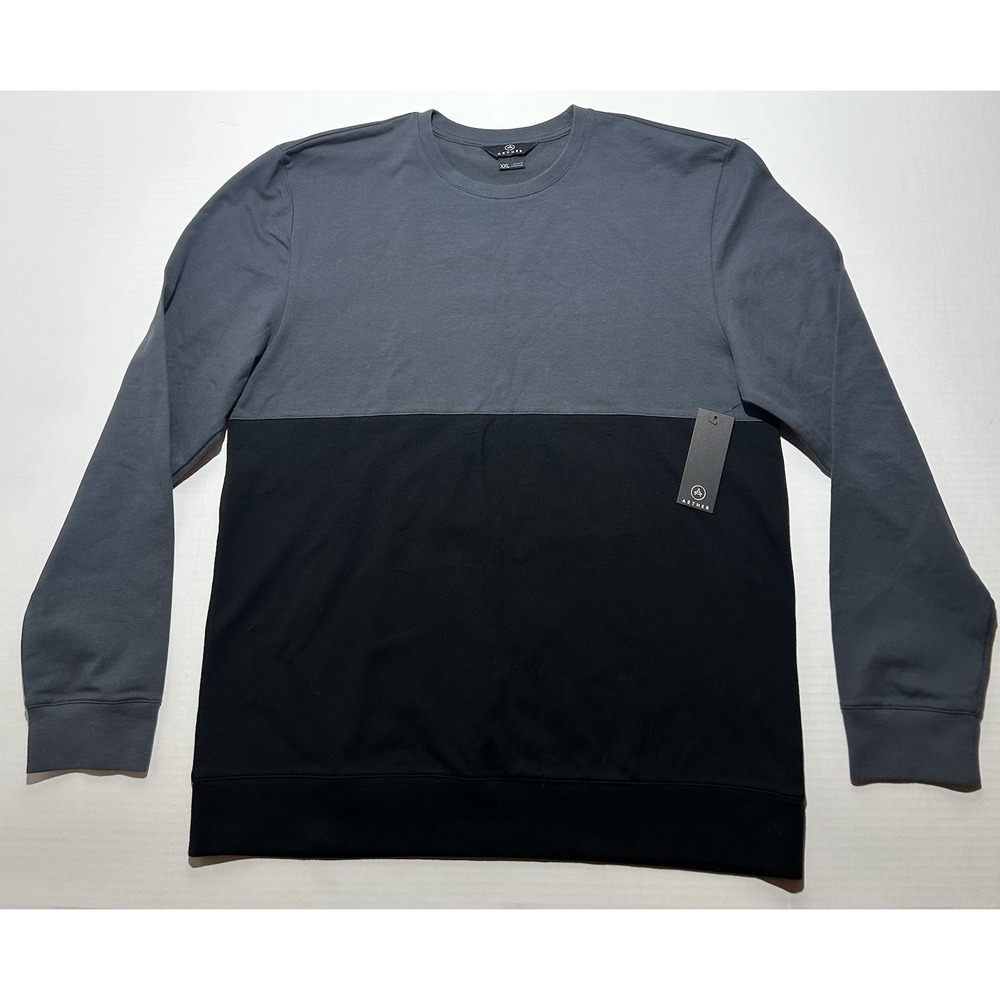 Aether Sweatshirt Mens XXL Casual Color Block Sweater Stretch Gray Black NEW
